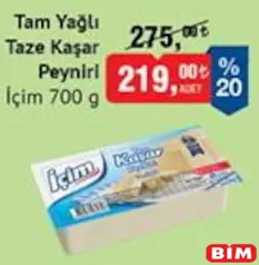 İÇİM TAM YAĞLI TAZE KAŞAR PEYNİRİ 700 G